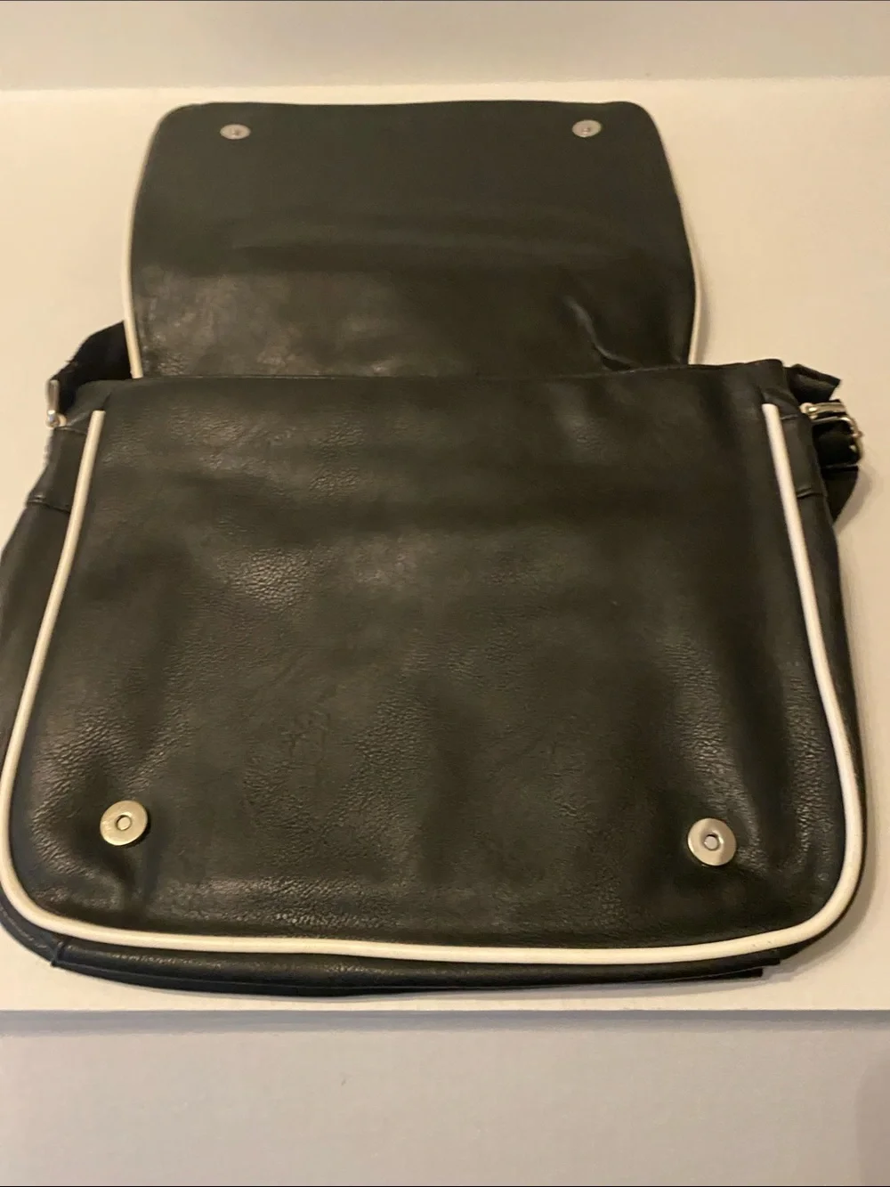 Black Messenger Bag with White Stripe Accents